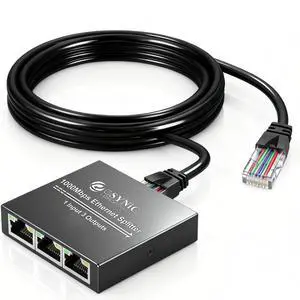 eSynic Ethernet Splitter 1 to 3 Portable 1000Mbps High Speed Network Splitter Durable Metal Case Gigabit RJ45 Internet Splitter for LAN RJ45 ethernet Cable Splitter Work with Cat5/5e/6/7/8 Cable
