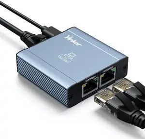 Yinker Ethernet Splitter 1 to 2, Gigabit 1000Mbps High-Speed LAN Bandwidth Sharing Adapter with Aluminum Housing, USB Powered for Router/TV/Game Consoles, Cat5-Cat8 Cable Compatible