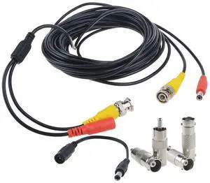 Flashmen 25ft 1 Pack BNC Video Power Cable Security Camera Wire Cord for CCTV DVR Surveillance System One Cable with 2X BNC to RCA connectors 2X BNC to BNC connectors 1x DC plug adapter