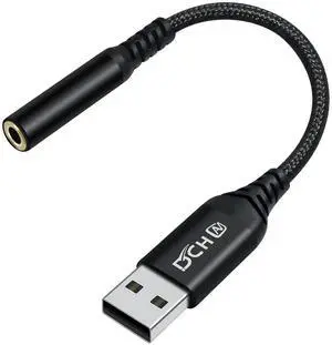 DCHAV USB to 3.5mm Jack Audio Adapter Headphone Microphone External Sound Card AUX USB Type A to 3.5 mm Cable 4 Pole TRRS Female Interface Line Control for PC Laptop Speaker Headset PS4 PS5, Black