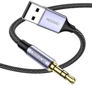 MOSWAG USB to 3.5mm TRS Audio Jack Adapter, USB Male to 3.5mm AUX Stereo Audio Cable, Nylon Braided AUX Converter for PC, Laptop, Windows, Mac OSX, HeadphonesDoes not Support Car, Mic and Charging