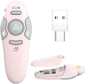 QUI Presentation Clicker Wireless Presenter Remote Clicker for PowerPoint Presentation Remote, PowerPoint Slide Advancer for Mac/Windows/Linux, Google Slide/PPT/Keynote, Type-c, Pink