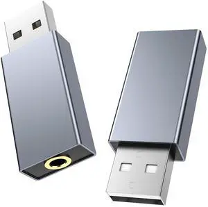 2 Pack USB to 3.5mm Jack Audio Adapter, External Stereo Sound Card, USB to 3.5mm TRRS Female Headset for PS4/PS5/Headphone/Mac/Linux/Laptop/Desktops/Docking Station