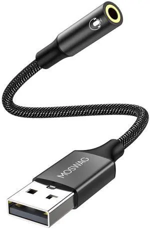 MOSWAG USB to Audio Jack Adapter 0.65Feet/20cm,External Sound Card Jack Audio Adapter with 3.5mm Aux Stereo Converter Compatible with Headset,PC,Laptop,Linux,Desktops,PS4 and More Device