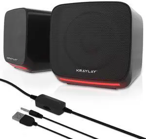 Kraylay Computer Speakers - TV Speakers with 2.0 USB Aux Powered - Monitor Speakers with RGB LED Light - Mini Multimedia Stereo Speaker for Laptop, Tablet and Cellphone
