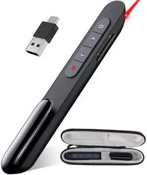 DINOSTRIKE Presentation Clicker with Case, USB C Wireless Presenter Remote Powerpoint Clicker with Carry case Storage