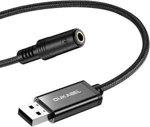 DUKABEL USB to 3.5mm Jack Audio Adapter, USB to Aux Cable with TRRS 4-Pole Mic-Supported Headphone AUX Adapter Built-in External Sound Card for PS4 PC PS5 and More [19 Inch]