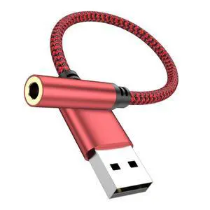 Upgraded USB to Aux Adapter, Aux to Usba Cable External Stereo Sound Card, USB to 3.5mm Jack Audio Adapter for PS4/PS5/Headphone/Mac/Linux/Laptop/Desktops/Docking Station Red