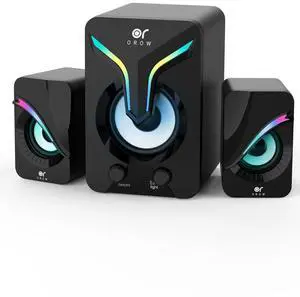 OROW Computer Speakers,Mini PC Speakers with Subwoofer,2.1 Desktop Speaker with RGB Lights,USB Powered, Stereo Sound,Gaming Speakerwith 3.5mm Aux Cable for Monitor/Laptop/Tablet(S212)