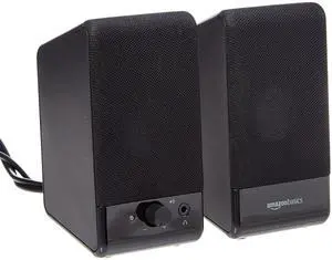 Amazon Basics USB-Powered Computer Speakers for Desktop or Laptop PC with Volume Control, Plug-N-Play, Black