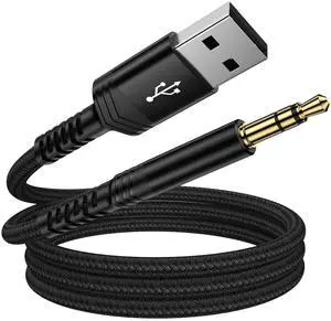USB to 3.5mm Audio Aux Cable, 3FT USB Male to AUX Male Jack Adapter TRS Stereo Braided Audio Cord for Headphones Speaker PC Laptop Windows PS5 PS4 Mac OSX Desktops