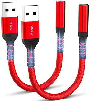 USB to 3.5mm Jack Audio Adapter (2-Pack), External Sound Card ConverterSTSAUX USB-A to 3.5mm TRRS 4-Pole Mic Female with PC Windows, Laptop, Mac, Desktops, Linux, Plug and Play No Drivers Needed