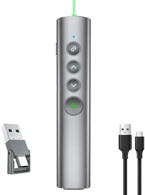 Metal Presentation Clicker with Laser Pointer for Powerpoint Presentations Powerpoint Clicker Remote Wireless Presenter Presentation Clicker Power Point Clicker (Green Light-Model A)