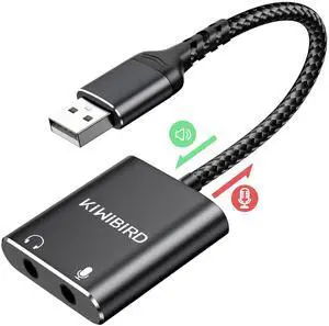 KiWiBiRD External USB Sound Card 3.5mm Jack Audio DAC Stereo Cards Adapter Line in Out Compatible with Headphone Headset Microphone Converter Gaming PC Laptop Mac PS5 PS4 Raspberry Pi Windows Linux
