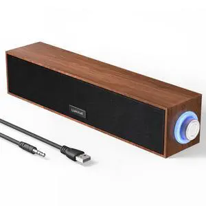 Uakinat Computer Speakers,Wooden Multimedia Digital Speaker,USB Powered 3.5mm AUX PC Speakers,Surround Sound Portable Computer Sound Bar Speaker for Desktop Laptop (Brown)