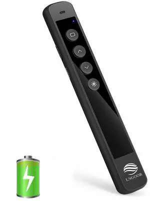 LNGOOR Rechargeable Presentation Clicker for PowerPoint - RF 2.4GHz Wireless Presenter Remote with Laser Pointer, Support Hyperlink&Volume Compatible with PPT/Keynote/Slides/Mac/Windows/Laptop
