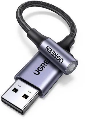 UGREEN USB to 3.5mm Jack Audio Adapter Sound Card Support Mic TRRS Headphone DAC 24bit 96kHz Nylon Braided USB to Aux Jack Compatible with Windows Mac Linux PC PS5 PS4 Switch 2 Speaker, 9.8 Inch