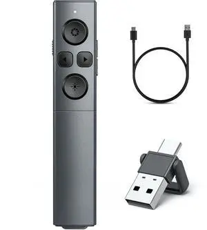 2-in-1 USB Type C Presentation Clicker, Rechargeable Wireless Presenter Remote, Clicker for PowerPoint Presentations, Pointer for Presentations Slide Advancer with Volume Control for Mac,Computer, PPT
