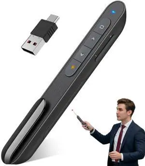 Wireless Presenter Remote Presentation Clicker for Powerpoint Presentations, RF 2.4GHz USB A and USB C Slide Clicker for Mac Laptop PC Computer with Volume Control