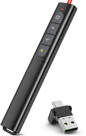 USB Type C Presentation Clicker with Red Light,Volume Control Wireless Presenter Remote Pointer for Powerpoint Presentations with Hyperlinks Open,Slide Clicker for Classroom MAC Computer Laptop