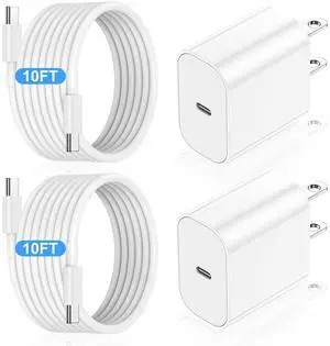 iPhone 17 16 15 Fast Charger Block and 10ft USB C to C Cable Cord Long for Apple iPhone 17 Pro Max/17 Air/16 Pro Max/16/15 Plus/15/iPad Mini/Samsung,Type C Wall Charging Power Adapter Plug Cube Brick
