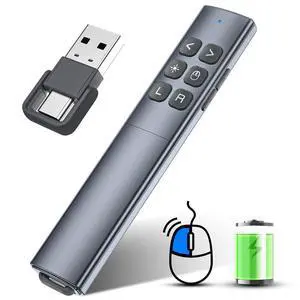 Presentation Clicker with Air Mouse - USB C Wireless Presenter Remote Clicker with Pointer, RF 2.4GHz PowerPoint Clicker for Presentation, Computer Pointer Clicker Slide Advancer for Mac,Laptop