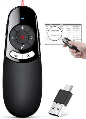 2 in 1 Type C USB Presentation Clicker with Physical and Digital Function, RF 2.4GHz Wireless Presenter Remote PPT Clicker for Computer Presentations, Slide Advancer for Mac Laptop