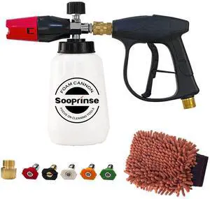 Sooprinse Foam Cannon Kit with Pressure Washer Short Gun, 1 L Snow Foam Lance with 1/4 Inch Quick Connector, Foam Blaster with Pressure Washer Gun,4000 PSI, Black