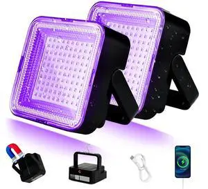 2 Pack 5000mAh Battery Powered Led Black Light, IP66 Waterproof, 120 LED for Halloween Party, Glow in The Dark, Fluorescent Poster, Stage Lighting, Aquarium, Body Paint, Neon Glow