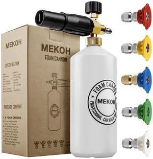 MEKOH Foam Cannon for Pressure Washer, 4000psi Car Wash Foam Gun, 1 Liter Foam Sprayer, Pressure Washer Soap Attachment with 1/4" Quick Connector, Snow Soap Blaster with 5 Nozzles for Car Detailing