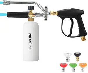 PulsePine Pressure Washer Gun Professional Snow Foam Lance Pressure Washer Accessories w/Dual Connector Accessory with 1/4 Inch Quick Connector, 5 Pressure Washer Nozzle Tips, 4000 PSI