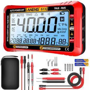 ANENG Digital Multimeter Tester,4000 Counts Voltage Tester,Auto-Ranging TRMS Volt Meter,Large LCD Ohm Meter Measures AC/DC Current,Voltage,Resistance, Diode,Continuity,Capacitance,Temperature(Red)