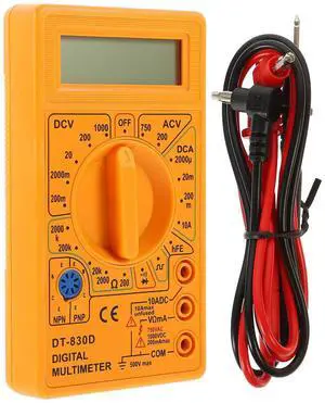 VILLCASE D T-830D Digital Multimeter 1999 Counts, AC/DC Voltage LCD Display with Buzzer Output Voltage Ampere Ohm Tester Probe Diode and Transistor with Overload Protection