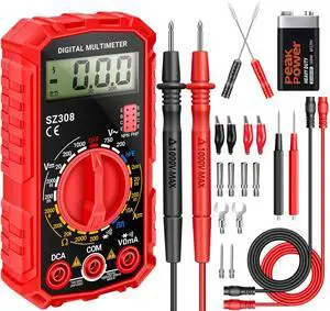 ANENG Multimeter,SZ308 DC AC Volt Meter,Ohm Digital Multimeter Tester,Measures Voltage,Current,Resistance,Continuity,Diodes, Electrical Tester for Househould Tools,Automotive Battery Test(Red)