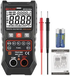 Digital Multimeter TRMS 4000 Counts Multimeter DC AC Voltage Tester Auto-Ranging Voltmeter Amp Meter NCV Live Wire Resistance Continuity Temp for Auto/Home/Electrical MY8330A