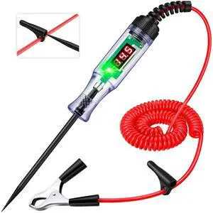 Test Light Automotive 5-90V Digital LED Light Tester with Voltage Display, Voltage Test Pen with Extended Spring Wire & Stainless Steel Probe, Circuit Tester for Car, RV, Fuse Voltage Systems (5-90V)