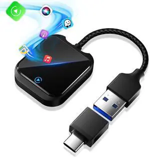 2-in-1 Wireless CarPlay & Android Auto Adapter, 5Ghz WiFi Bluetooth Dongle, Compatible with Cars After 2016 & Phones Android 11+/iOS 10+, USB-A/Type-C (Black)