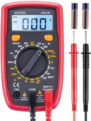AstroAI Digital Multimeter Tester 2000 Counts with DC AC Voltmeter and Ohm Volt Amp Meter; Measures Voltage, Current, Resistance, Continuity and Diode, Black