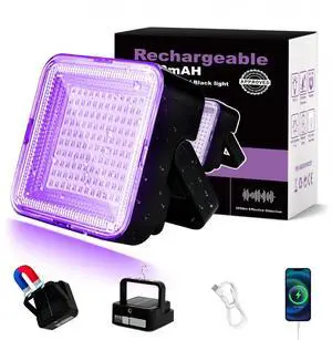 Rechargeable 5000mAh LED Black Light, 120 UV led, IP65 Waterproof & Magnetic, Long Runtime Ultraviolet Light for Neon Glow Party, Halloween, UV Posters, Body Paint, Fluorescent Art, Outdoor Use