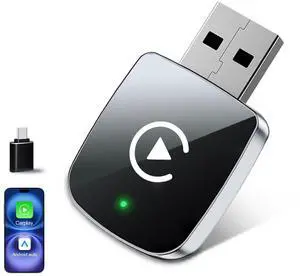 Mini Wireless CarPlay Adapter for iPhone,2 in 1 for Apple Carplay and Android Auto Adapter,Convert Wired to Wireless, Plug & Play, USB to USB-C/Type-C, Stable Control & No Delay, Black