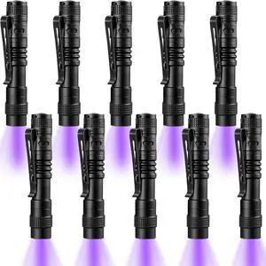 Beieverluck 10 Pack UV Black Light Flashlight Mini 395nm Pen Light with Clip LED Handheld Blacklight Detector for Leak Pet Urine Hotel Inspection Dry Stain and Bed Bug, Small Beieverluck 10 Pack UV Black Light Flashlight Mini 395nm Pen Light with Clip LED Handheld Blacklight Detector for Leak Pet Urine Hotel Inspection Dry Stain and Bed Bug, Small