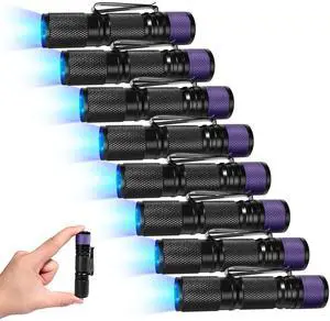 KunHe Mini UV Flashlight 365nm Black Light 8Pack Ultraviolet LED Blacklight Flashlight Portable Detector for Pet Urine Dry Stains Scorpions Bed Bug Resin CuringBatteries not Included