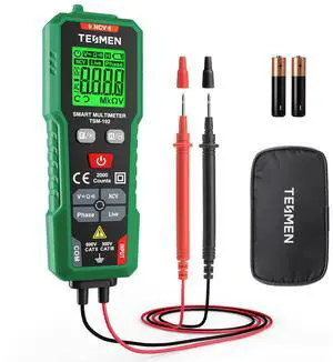 TESMEN TSM-192 Handheld Digital Multimeter, Voltage Tester with Leads, Voltmeter Measures Phase, NCV, AC/DC Voltage, Resistance, Continuity & Live Wire for Automotive Testing, Household-Green