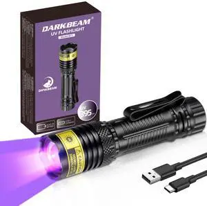DARKBEAM UV Flashlight 395nm Black Light, Mini but Powerful Blacklight USB- C LED Rechargeable, Focusable Woods Lamp Water Resistant, Detector for Pet Urine, Uranium Glass&Leak Detection, Curing Resin