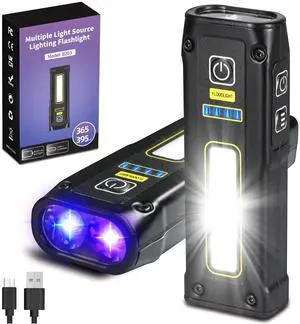 DARKBEAM UV Flashlight 365+395 Blacklight, LED EDC Flashlights high Lumen USB C Rechargeable Woods Lamp, Mini Magnetic COB Red Light - Emergency Power - Urine, Scorpion Detector, Cure Resin