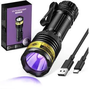 UV Flashlight Black Light USB Rechargeable 395nm Blacklight Mini, Wood's Lamp Portable Handheld Powerful LED Ultraviolet Lights Flashlights, for Resin Curing, Uranium Glass, Pet Dog Urine Detection