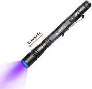 COSMOING UV Flashlight, LED 395nm Ultraviolet Flashlight, Zoomable Pen Blacklight Flashlight IP54 Waterproof Detector for Pet Urine, Cat Dog Stains, Bed Bug, Household Wardrobe Toilet