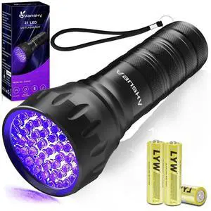 Black Light UV Light Flashlight, 21 LED 395nm Ultraviolet Blacklight Flashlight Mini Pet Urine Detector for Dog/Cat, Dry Stains, Resin Curing, Matching with Pet Odor Eliminator(Batteries are Included)