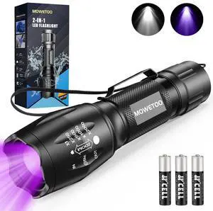 MOWETOO UV Flashlight, Portable Blacklight Flashlight, LED Torch with White and Ultraviolet Light Combo, Black Light Pet Urine Detector for Dog Cat Pee, ID Check, AC Leak, Bed Bug, Rocks, Resin