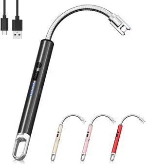 Electric Lighter, Candle Lighter Flameless Windproof with 360° Flexible Neck & LED Power Display, Type C Arc Rechargeable Lighters for BBQ, Camping, Cooking, Gift for Christmas, Thanksgiving, Birthday